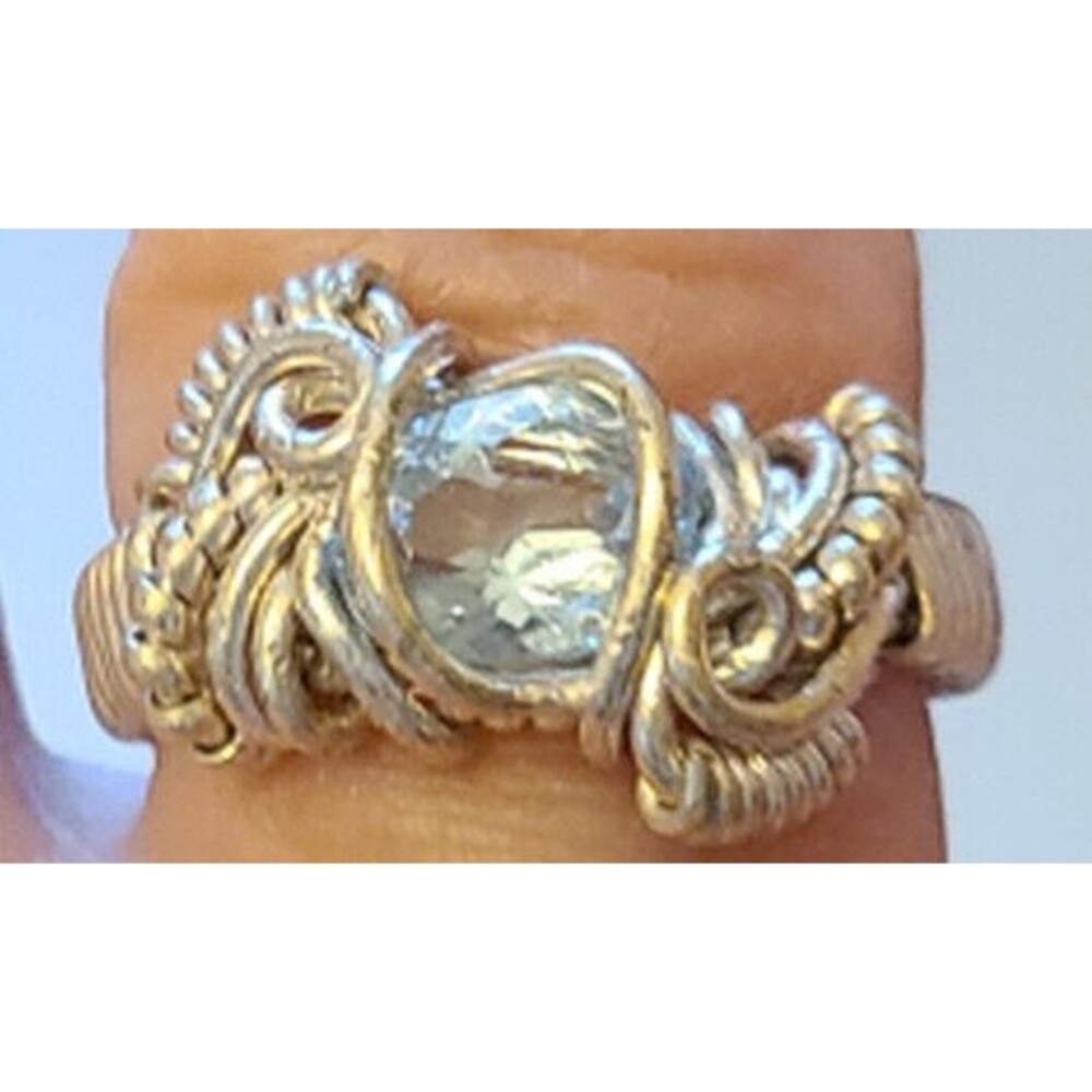 Sterling Silver Aquamarine Wire Wrapped Ring - size 7